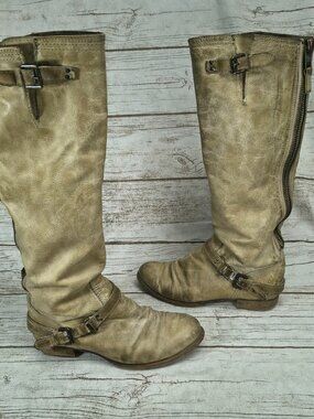 Steve Madden Distressed Tan Leather Tall Moto Boots - Women's EU 38 / US 7.5-8
